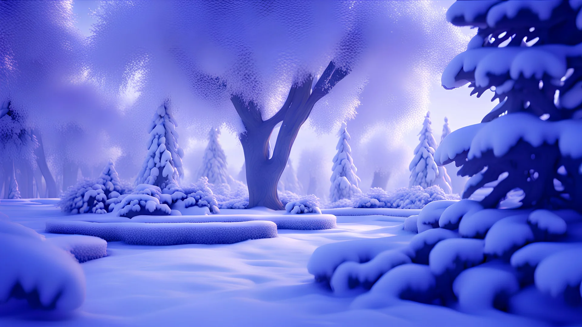 a landscape of a garden covered by snow during winter, blue tones, cinematic, unreal engine, 4K UHD image, octane render, very intricated details