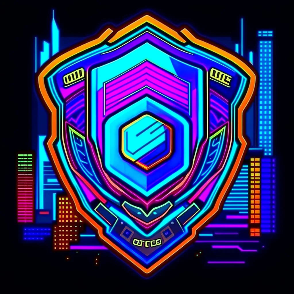 cyberpunk retro futuristic police badge in the city for comics