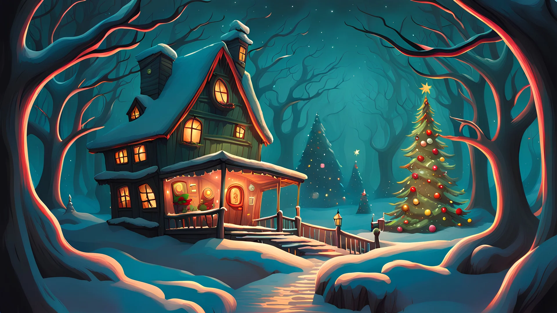 "Experience a twisted holiday like no other, where nightmares and Christmas merge into one. Immerse yourself in the vivid and imaginative illustrations that blur the boundaries between reality and fantasy. Watch as skilled digital painters bring this dark and whimsical world to life."