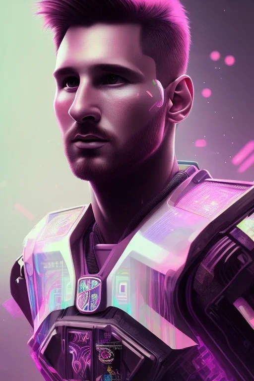 lionel messi cute cyberpunk, purple tones, high lighting