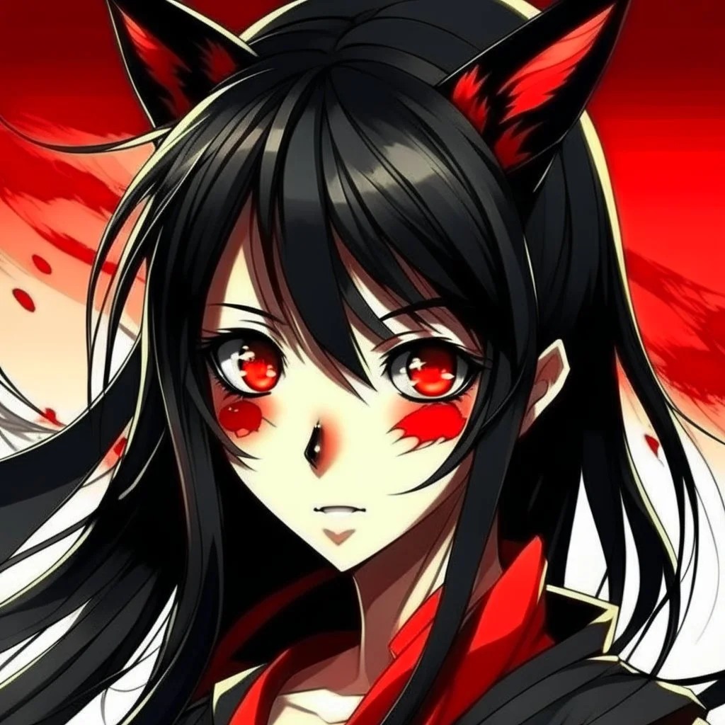 manga anime kitsune black hair red eyes