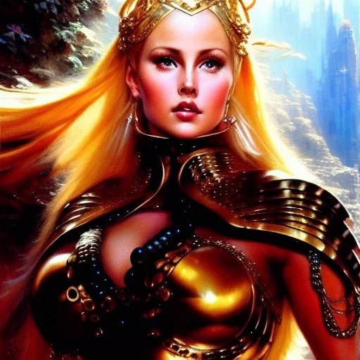 Drawing of beautiful face,'beautiful,Busty blonde Cammy',intense stare, ancient skintight armor, balanciaga fashion clothe painting by gaston bussiere, greg rutkowski, yoji shinkawa, yoshitaka amano, tsutomu nihei, donato giancola, tim hildebrandt, Oil on canvas, cinematic composition, extreme detail,fit full head inside picture,16k