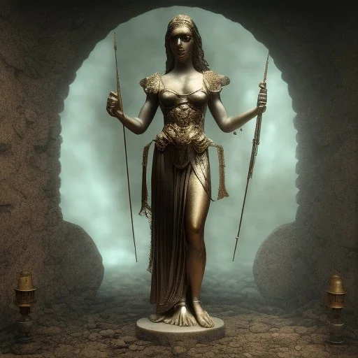 a greek marmor statue of athena, steam punk, scary, horror, realistic, made in octane, cinematic, movie, CGI, ultra-realistic, extremely detailed octane rendering, 8K, VRAY Super Real ar 2:3, dof photorealistic futuristic 50mm lens hard lighting dark gray tintype photograph, realistic lighting, sephia colors