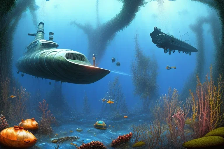 submarine forest landscape shipwreck diver wale