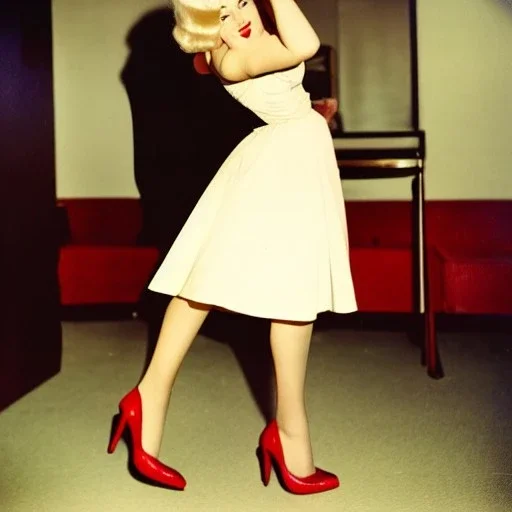 Fifties pretty young blonde woman high heels kodachrome photo