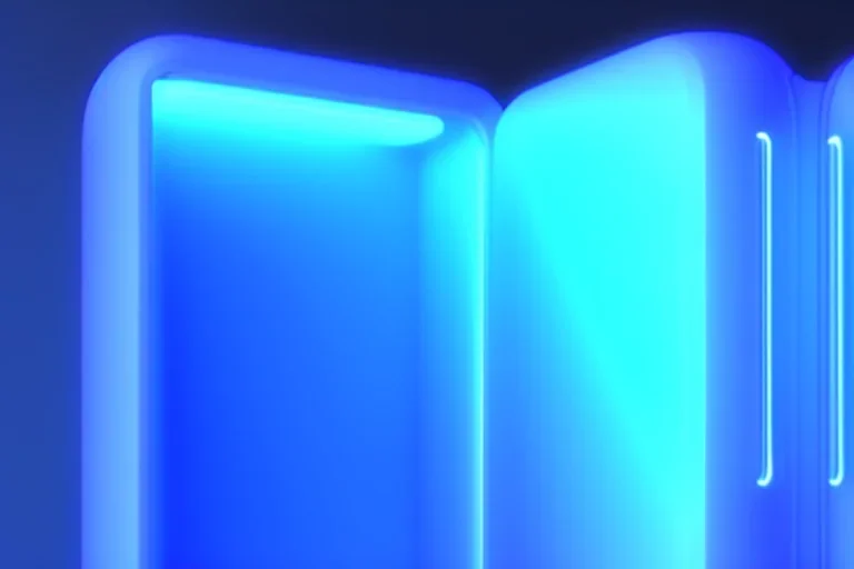 Interior of refrigerator, blue neon lights, high definition, 3D, Blender