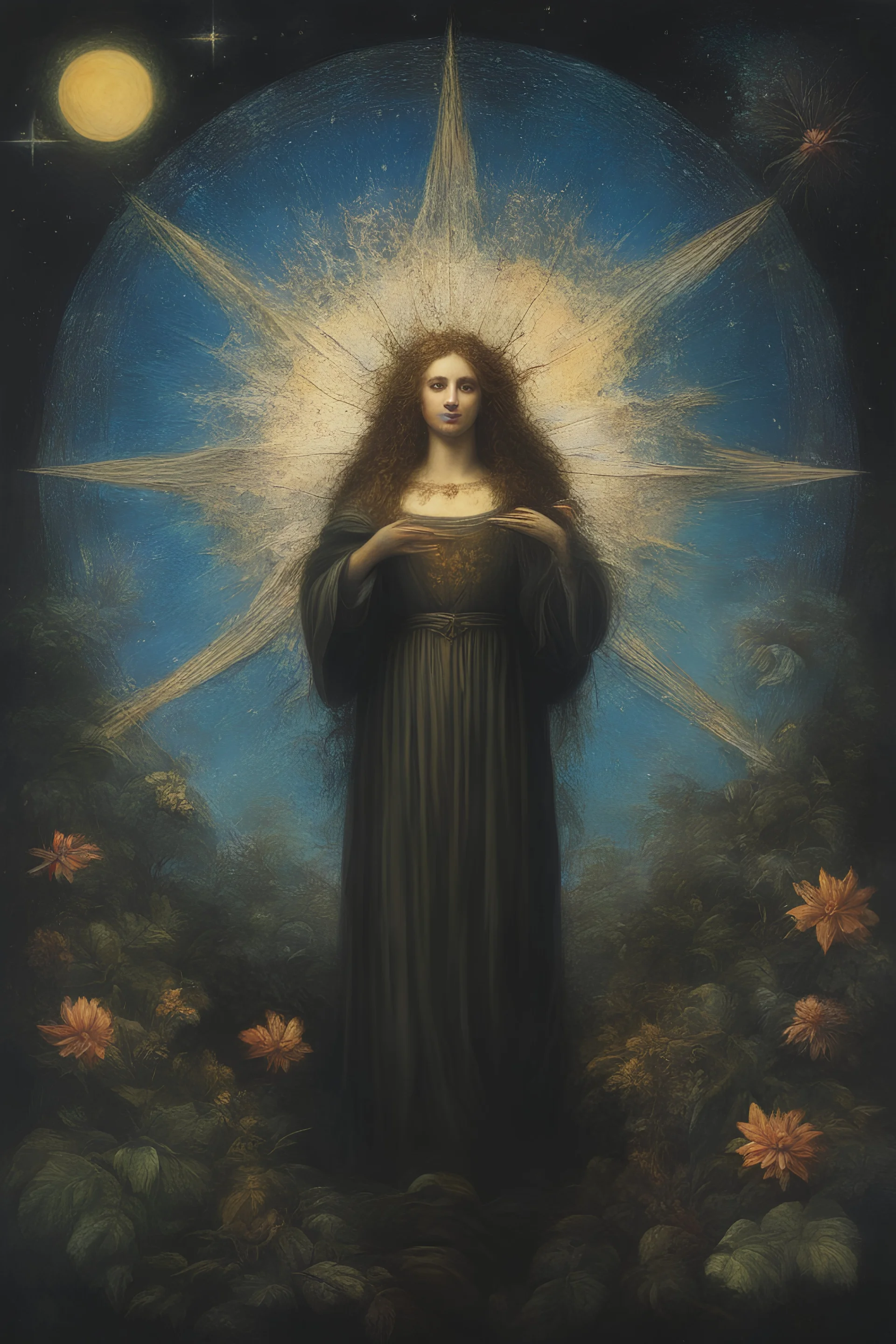 full color - Praise the Lord - Botany - Starry - Retro Pop - Dark Fantasy - Horror - Festive - Realistic - oil painting by Leonardo da Vinci