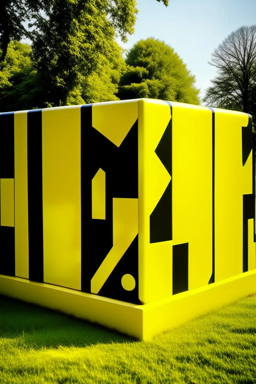 A yellowish orange colored blocky park with magnets painted by Roy Lichtenstein