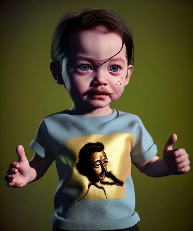 Salvador Dali toddler, full body, dramatic lighting, hyper realistic