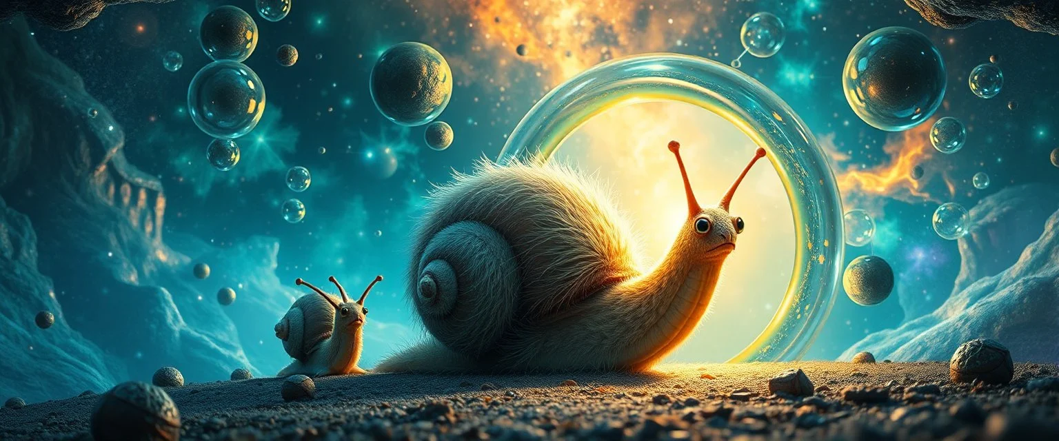enter the strangest bubble doorway to weird dimension and its heavenly furry messed up snail creatures