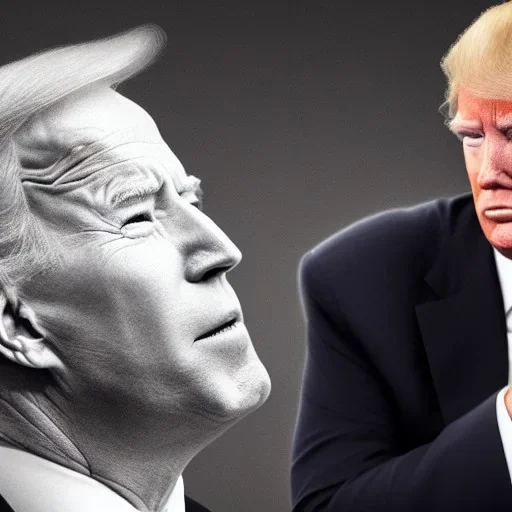 detailed realistic portrait of Joe Biden sniffing Donald Trump's hair