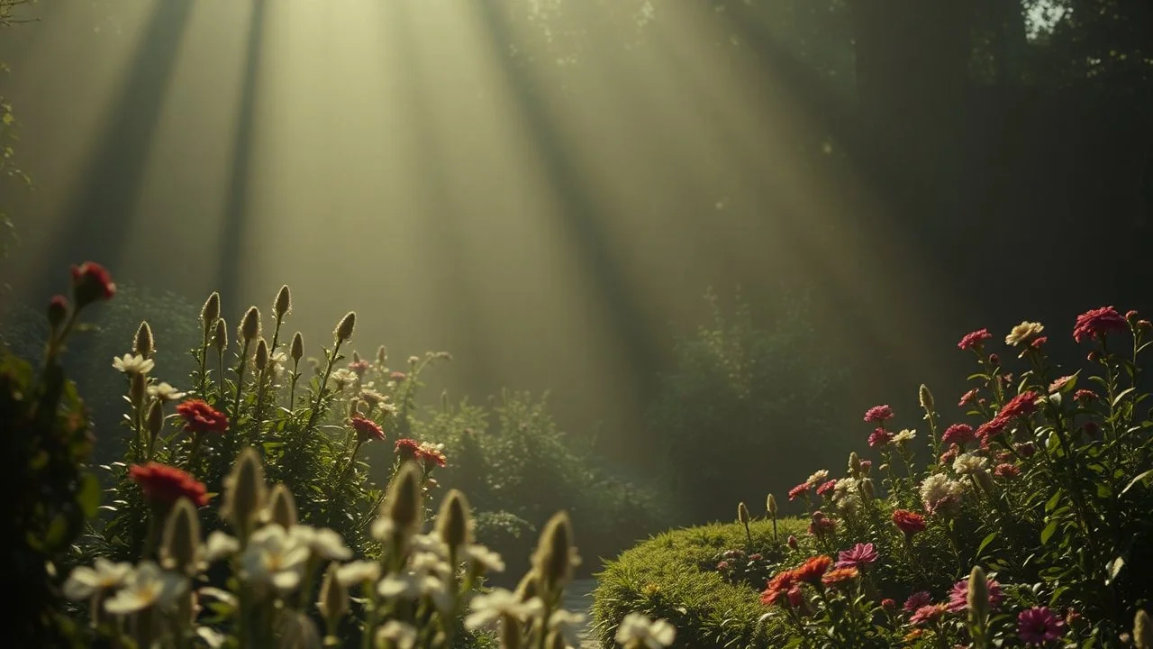 The garden of the moment Cinematic film still, shot on cinematic lighting, best quality, atmospheric, a masterpiece, epic, stunning, detailed, best shot, realistic