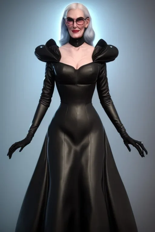 Carmen Dell`orifice as evil queen in black leather gown, angry, busty, curvey, cleavage, unreal 5, octane render,cinema4d, dynamic lighting, dramatic lighting, 4k, redshift render, highly detailed, hyper realistic