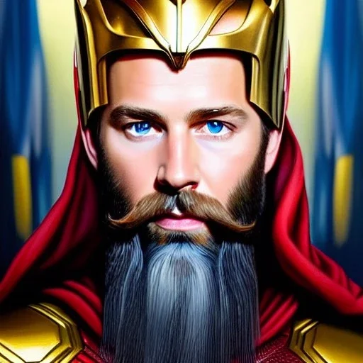 ultra detailed fullbody Portrait in oil on canvas of Thor from Marvel comics. with very long beard with asgardian Golden armor,with helmet ,extremely detailed digital painting, extremely detailed face,crystal clear Big eyes, mystical colors ,perfectly centered image, perfect composition,rim light, beautiful lighting, 8k, stunning scene,extremely sharp detail, finely tuned detail, ultra high definition raytracing, in the style of Simon Bisley and Paulo Lopes and Ken Kelley and Ohrai Noriyoshi