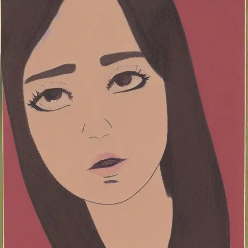 portrait of a woman with brown eyes and dark hair in the style of Hisashi Eguchi