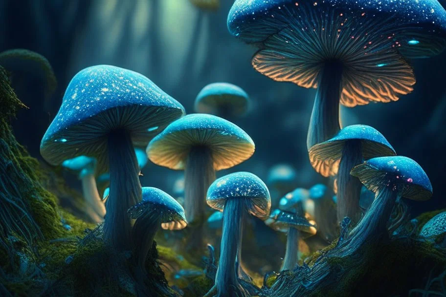 prompt 26: Enchanted forest mushrooms::1 luminous caps, mystical glen, fairy realm, macro fantasy, nature::0.9 magical, mushrooms, forest, enchanting, fantasy::0.7-ar 16:9 --v 5.2 --s 250