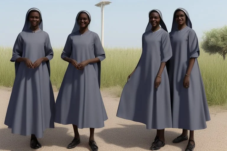 4 suore africane con tunica grigia figura intera fino ai piedi