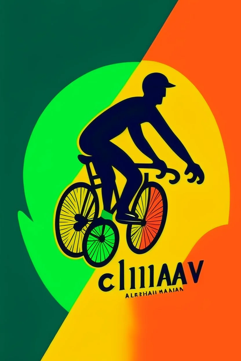 A colorful design with a silhouette of a cyclist r