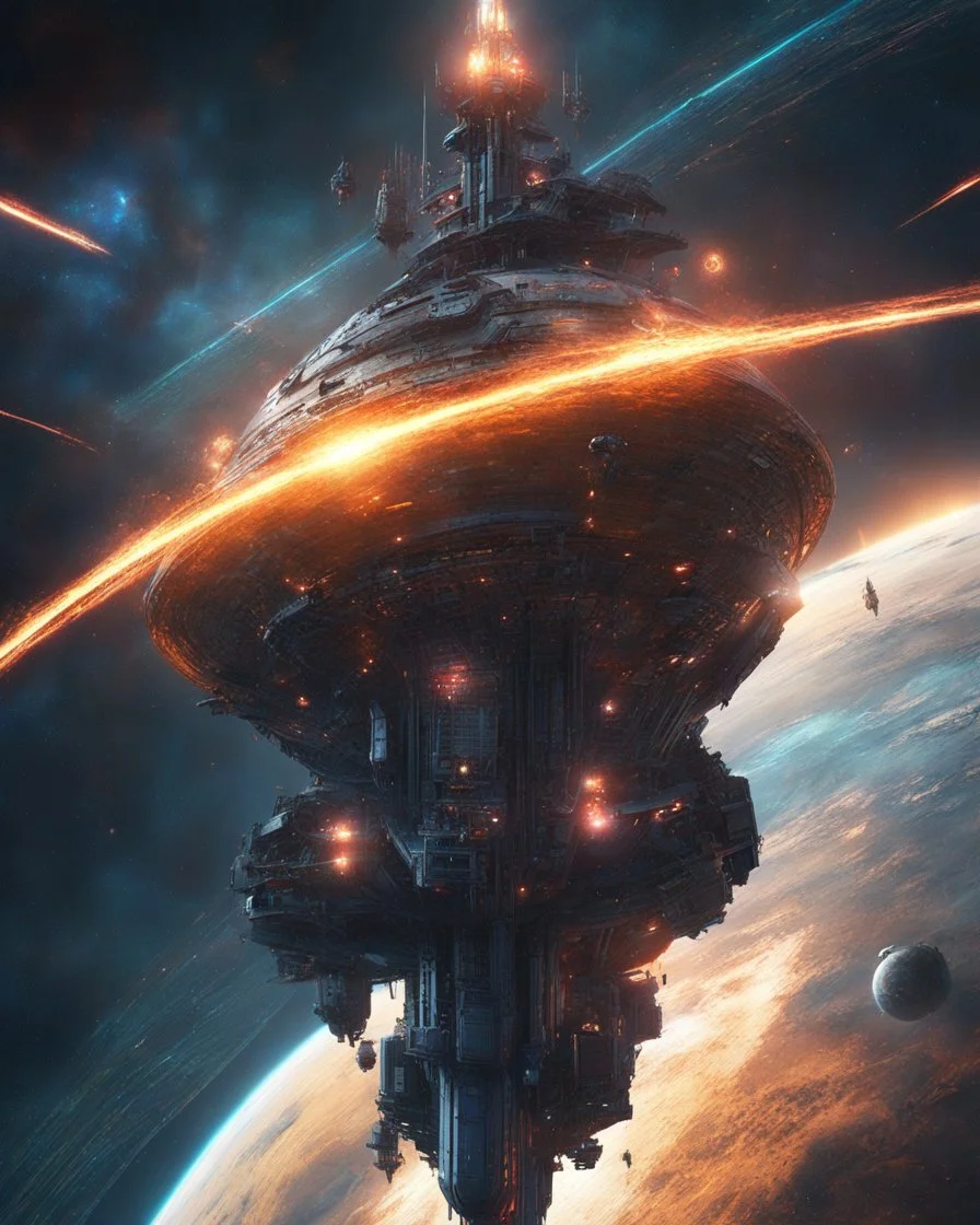 Space battle, video game inspiration, interstellar vessels in a spiral towards a galaxy core, embodying volumetric lighting, space dust, neon tracer effects, nebula detailing, 4K resolution akin to a cinematic still reminiscent of an epic Steven Spielberg film, sharp focus on ships, spacecraft with intricate details, smoke, artillery discharges creating sparks, visual elements inspired by Pascal Blanche, Rutkow