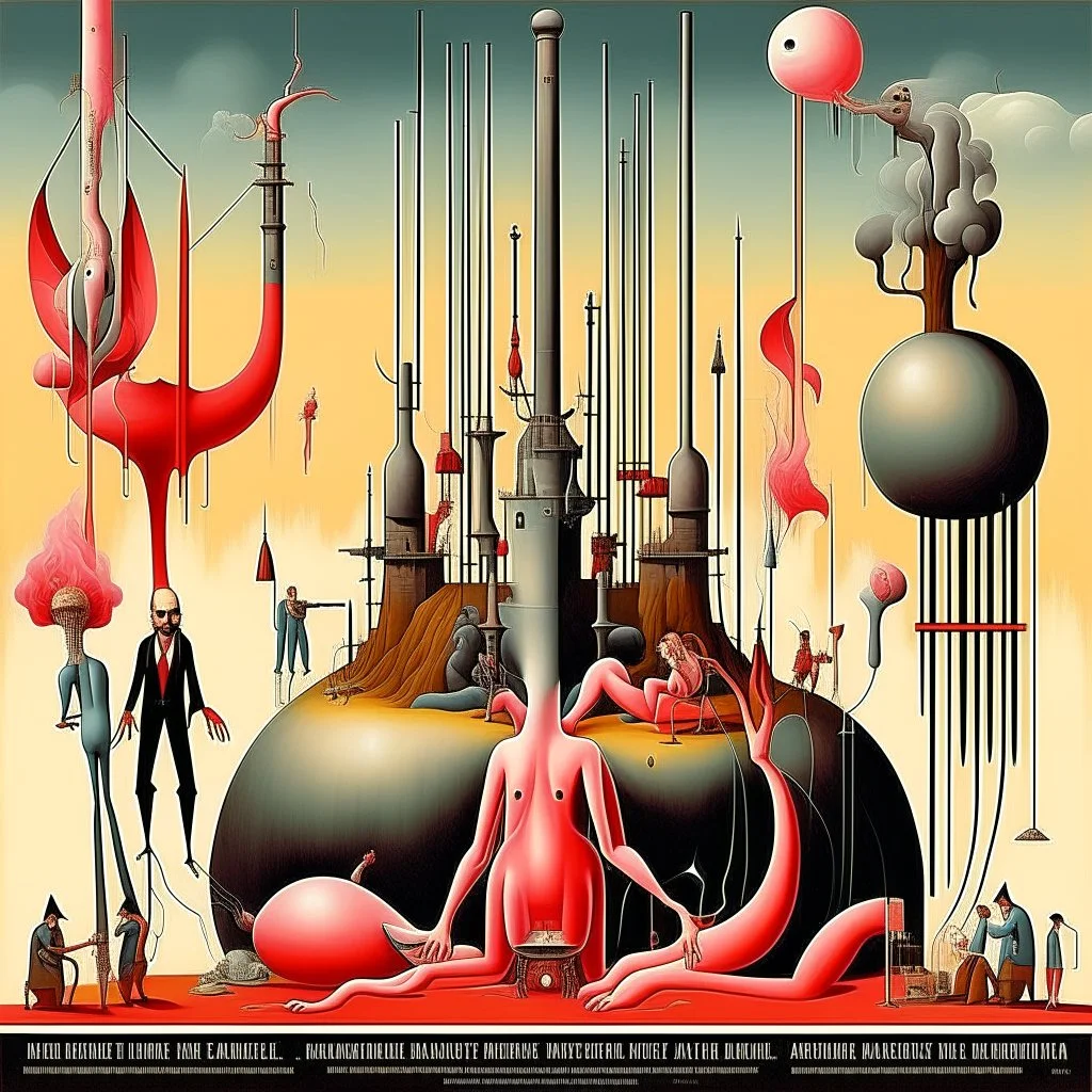 Surreal, Style by Yves Tanguy and Heironymus Bosch, Dante's third level of hell = GLUTTONY, gloop running through tubes, symbolic art, massively obese non-human, biomorphic deformity, Expressionism
