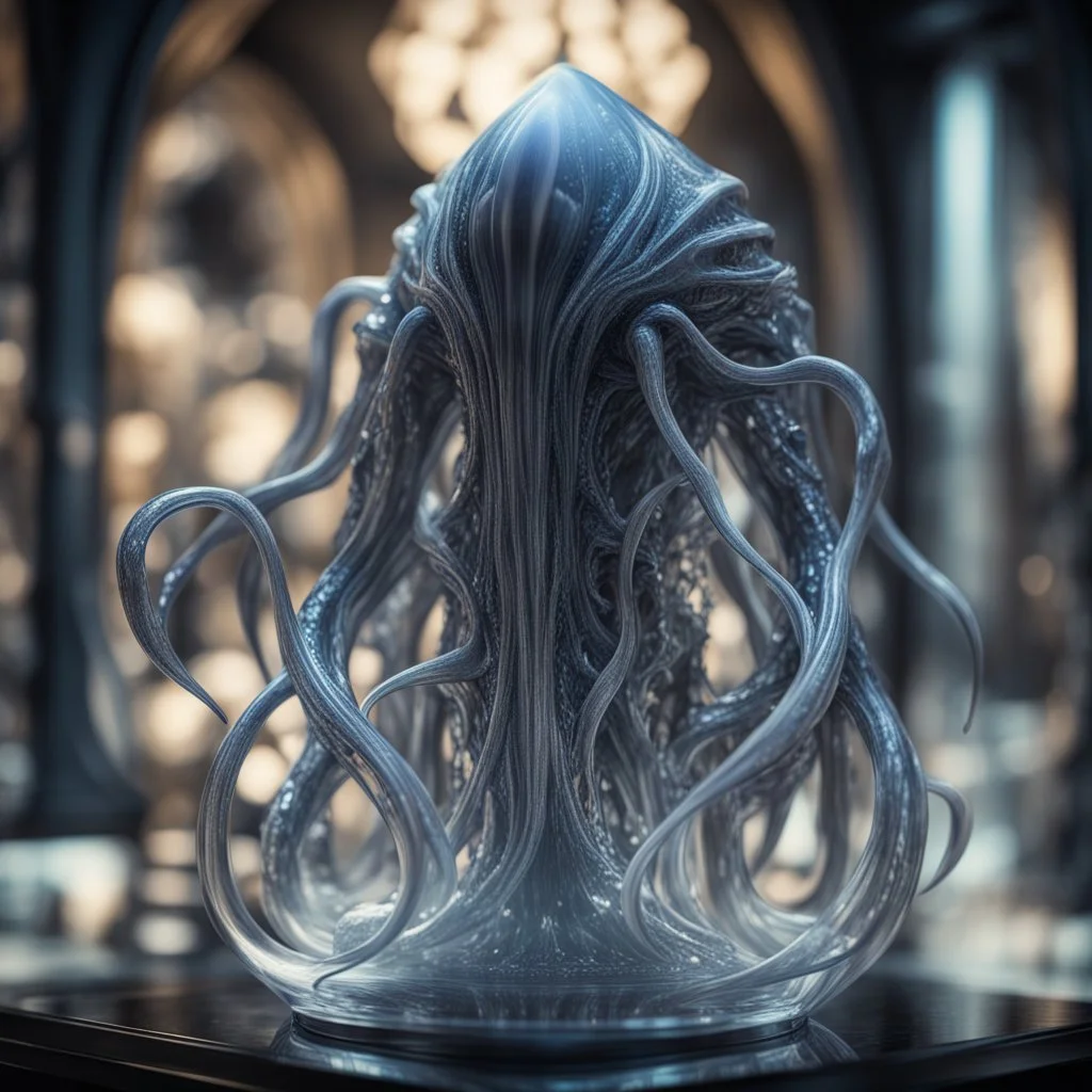 giger escher ogre illithid araknid sculpture in transparent murano glass,bokeh like f/0.8, tilt-shift lens 8k, high detail, smooth render, down-light, unreal engine,bokeh like f/0.8, tilt-shift lens 8k, high detail, smooth render, down-light, unreal engine