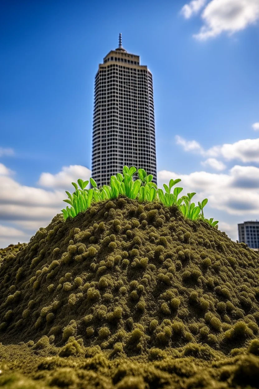 skyscraper sprouting from dirt