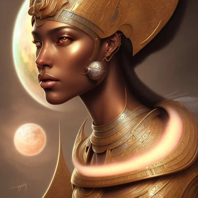 sango fantasy, fantasy magic, intricate, sharp focus, illustration, highly detailed, digital painting, concept art, matte, art germ and Boris Vallejo and kehinde wiley, masterpiece Egyptian African model sexy boobs silver pretty lips sun moon background