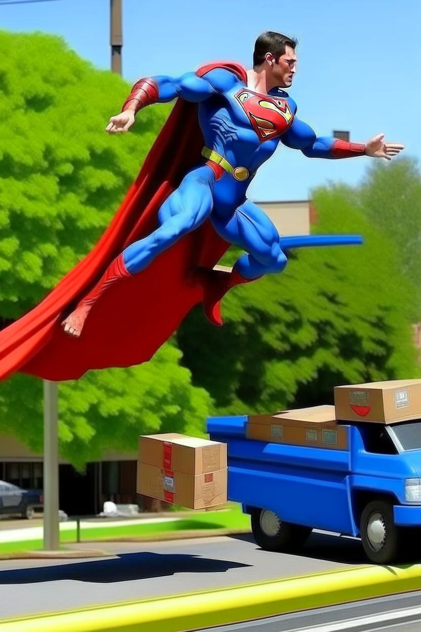 flying superman delivers pallets of goods