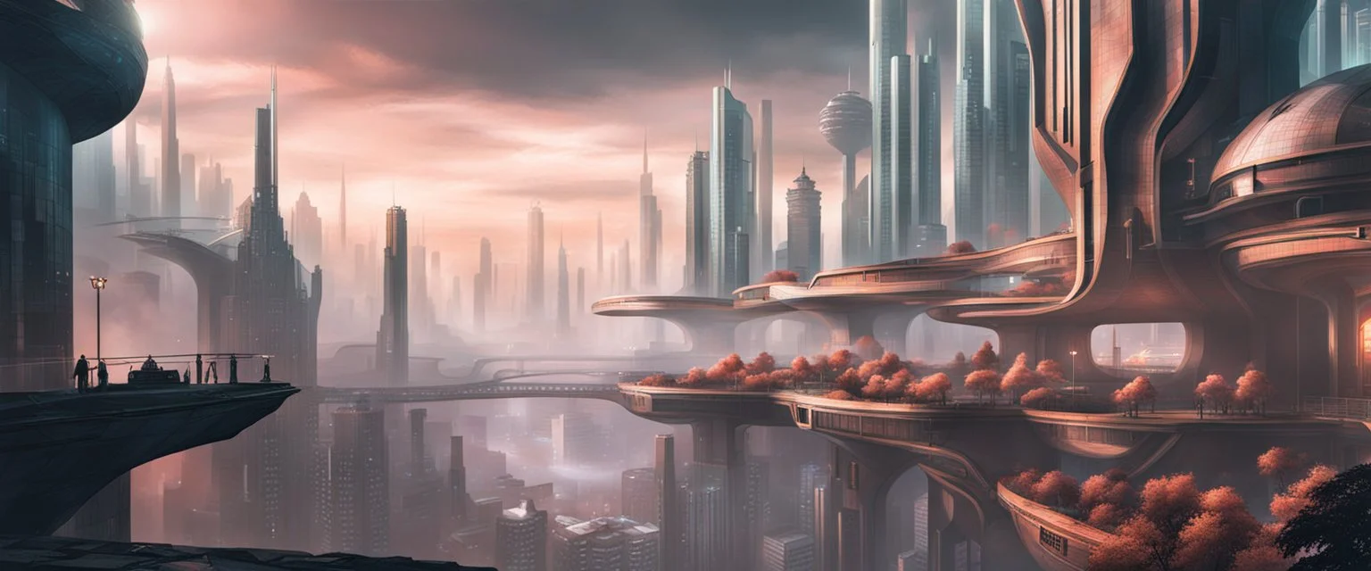 Beançon city view in fantasy cyberpunk style