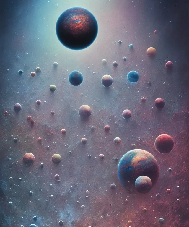 colorful planets. ink, poster, acrylic, beksinski