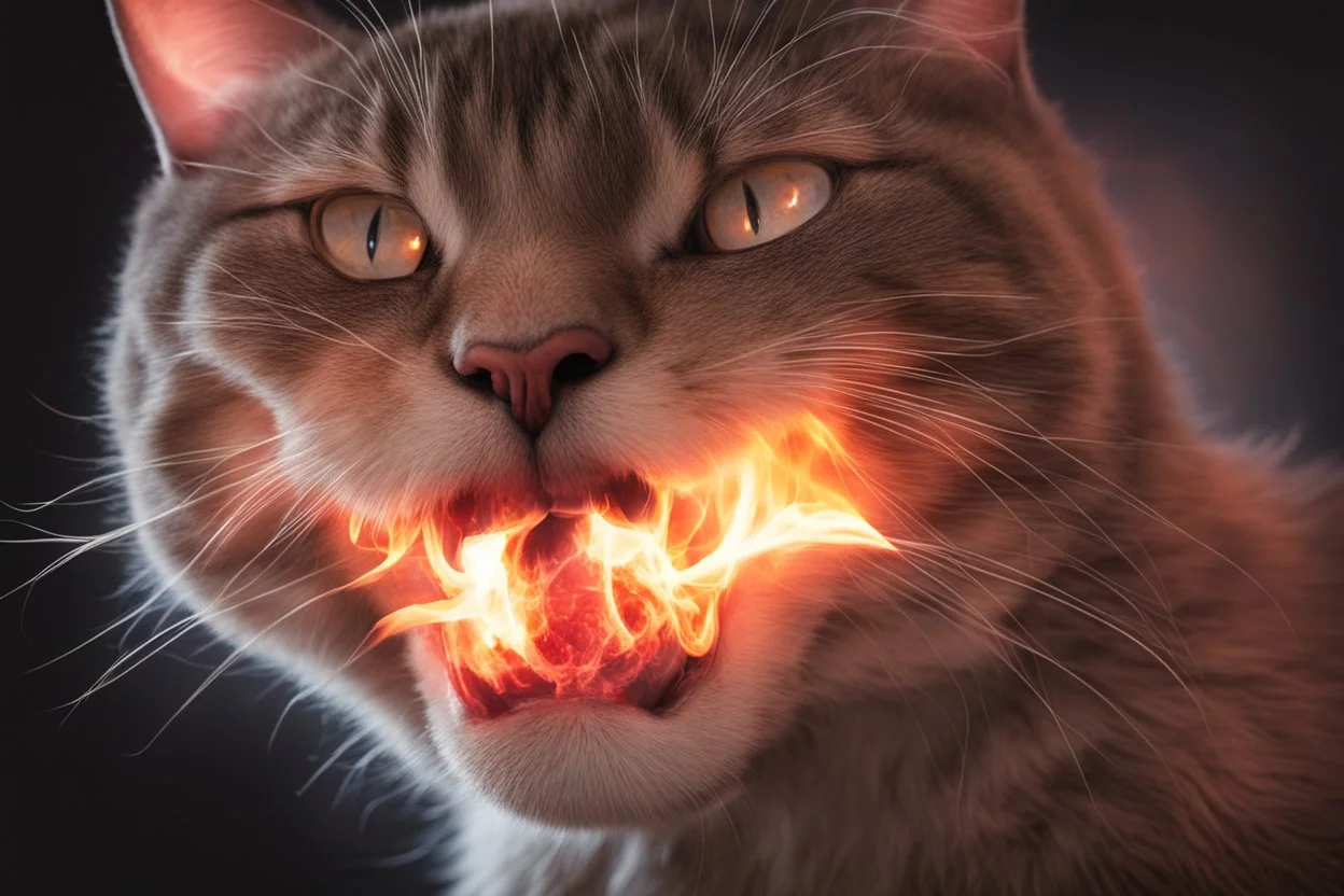 burning cat mouth in flamelight