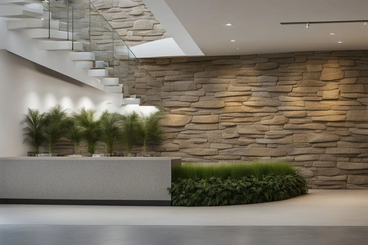 Modern stone wall, museum reception