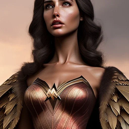 woolitize, gal gadot, rusty metal, feathers, Dryad, fae, sidhe, ominous, nature, plants, wildflower, facepaint, dnd character portrait, intricate, oil on canvas, masterpiece, expert, insanely detailed, 4k resolution, retroanime style, cute big circular reflective eyes, Pixar render, unreal engine cinematic smooth, intricate detail , soft smooth lighting, soft pastel colors