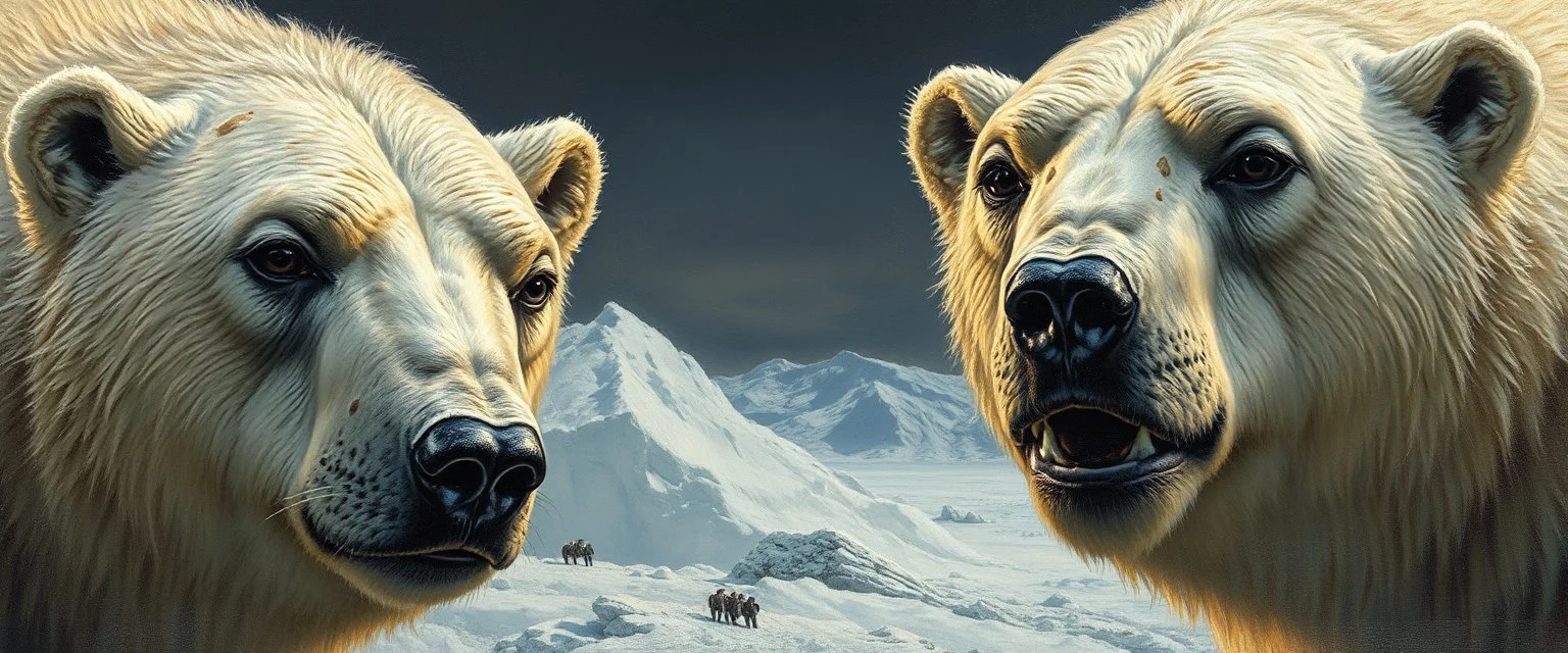 close up martian ice bears with make up painted by Rembrandt