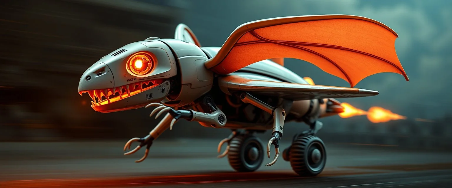 blind contour robot eel bat with no teeth, like space ship fighter jet massage master guru fast moving motion blur background, landing wheel gears