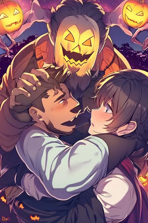 man kissing a Halloween anime girl