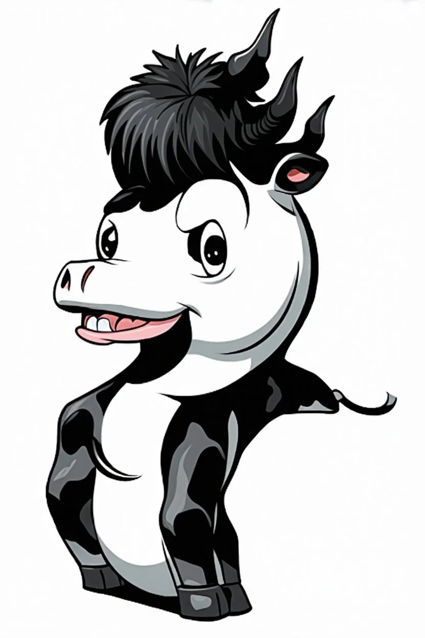 punk rock cow, black and white vector