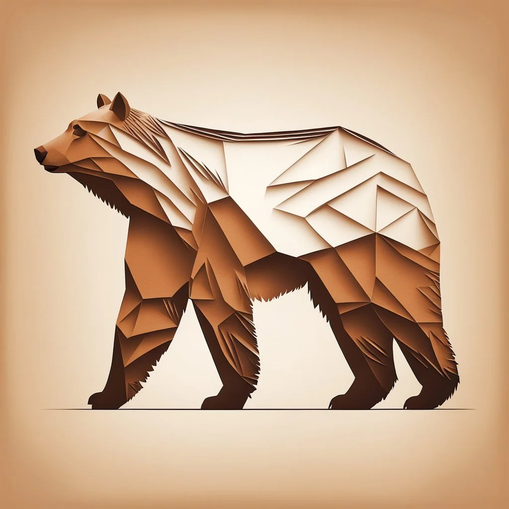 silhouette of a brown bear, letterpress style 2d lowpoly lookalike, minimalistic high contrast pencil art