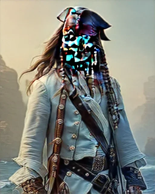 Captain Jack sparrow, full-scale head and shoulders portrait, 8k resolution concept art portrait by Greg Rutkowski, Artgerm, WLOP, Alphonse Mucha dynamic lighting hyperdetailed intricately detailed Splash art trending on Artstation triadic colors Unreal Engine 5 volumetric lighting Splash art fantasy