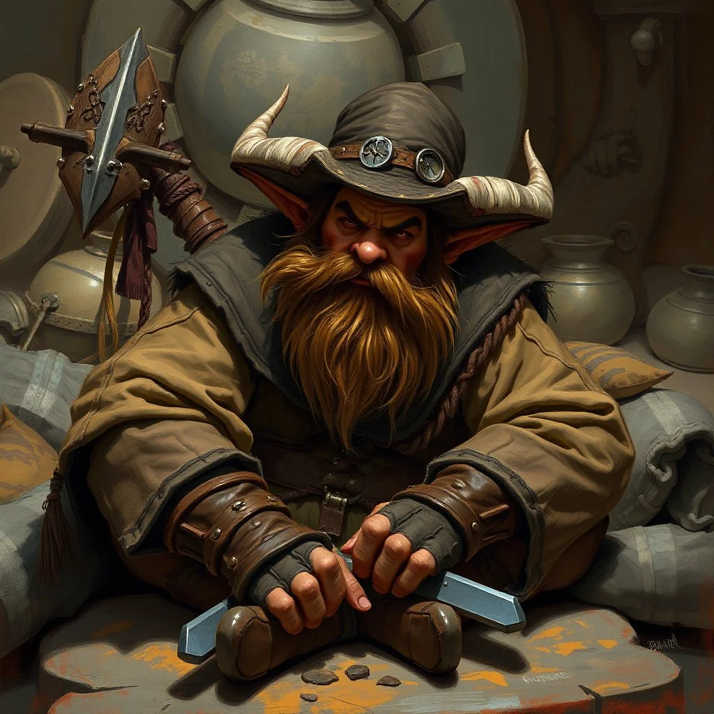 western dwarf bandit relaxing realistic fantasy art