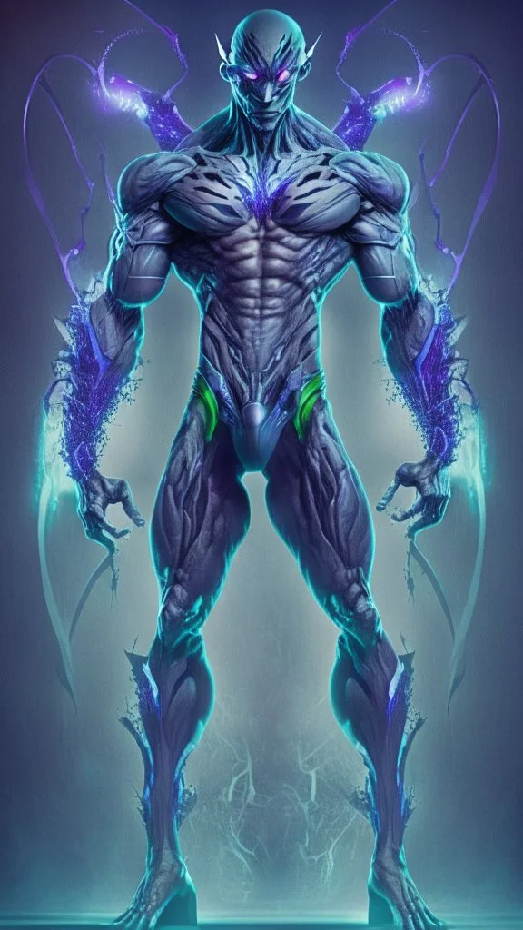 super villain evil alien, full body, muscular, bio-tech, powerful pose