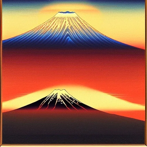 Ukiyo-e painting of a mount fuji at sunset