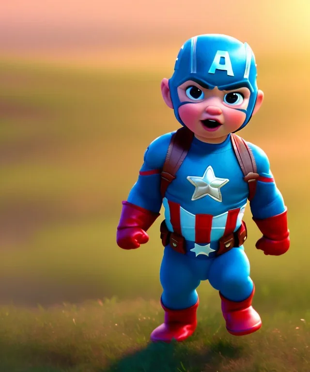 Baby captain america, full body, bokeh