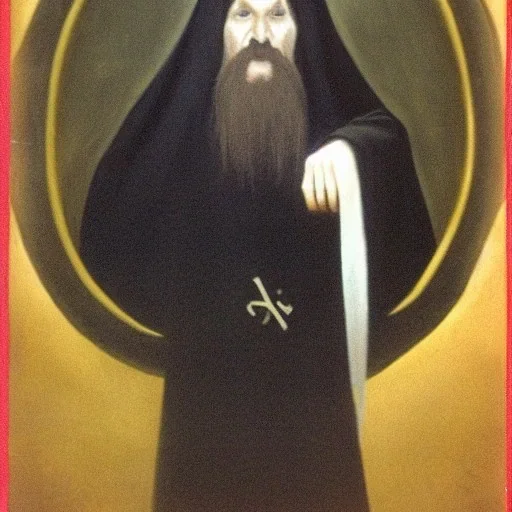 Nosferatu with tentacle beard grey skin and vampire fangs as a Russian Orthodox bishop