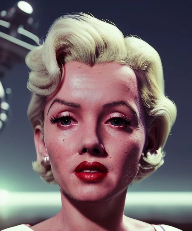 Ultra Realistic retro sci-fi 1960 scene, waist up view portrait, blonde woman, sweet young Marilyn Monroe face, perfect iris, tight latex coat, Strange planet background, Retro sci-fi style glass helmet, sphere dron, fog, rain, soft color, highly detailed, unreal engine 5, ray tracing, RTX, lumen lighting, ultra detail, volumetric lighting, 3d, finely drawn, high definition, high resolution.