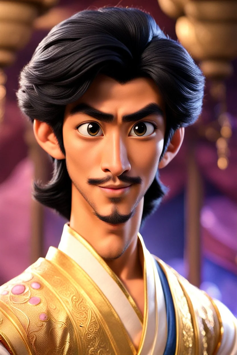 disney japanese prince aladdin with asian eyes, small eyes, japanese asian