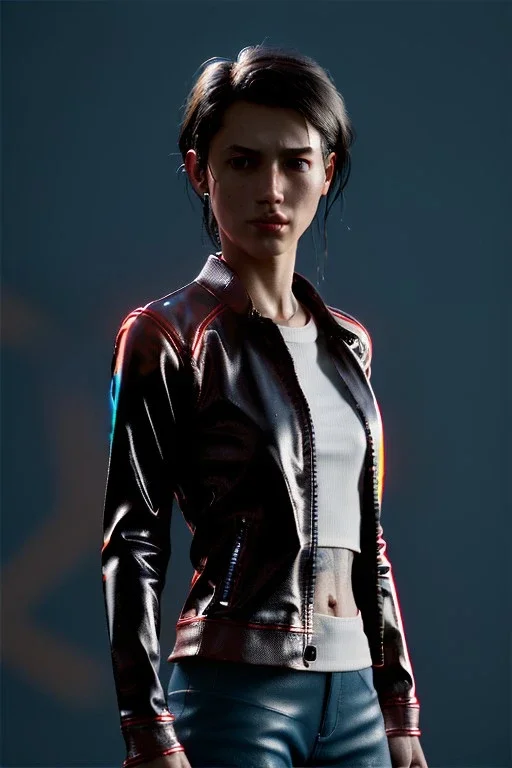 Ultra Realistic image, 25 years old brunette woman, portrait, small stature, small chest, yakuza body tattoo, latex coat, rain, fog, hot, dark, leds, neon, cyberpunk, vibrant color, highly detailed, art stations, concept art, smooth, unreal engine 5, god rays, ray tracing, RTX, lumen lighting, ultra detail, volumetric lighting.