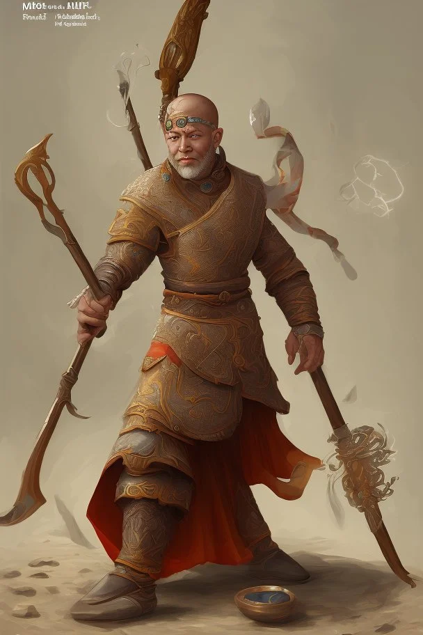 The monk spins around quickly, sweeping the spear around him in a wide circle before bringing it back to his side.