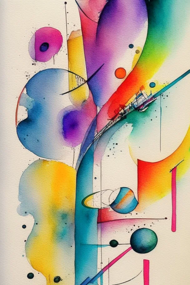 Abstract watercolour art in the style of Kandinsky. sketchy pencil outlines