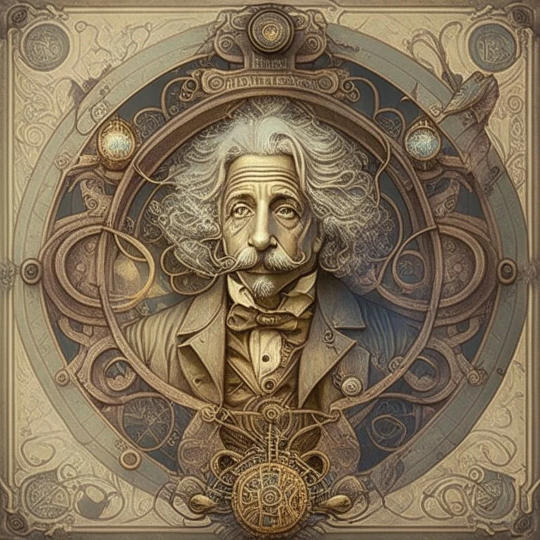 an art nouveau steampunk image of Albert Einstein